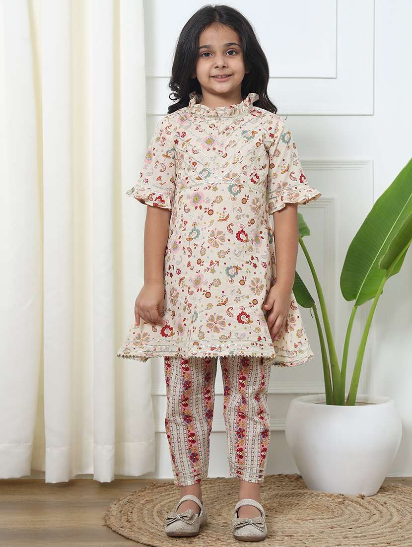 girl floral print cotton kurta palazzo set