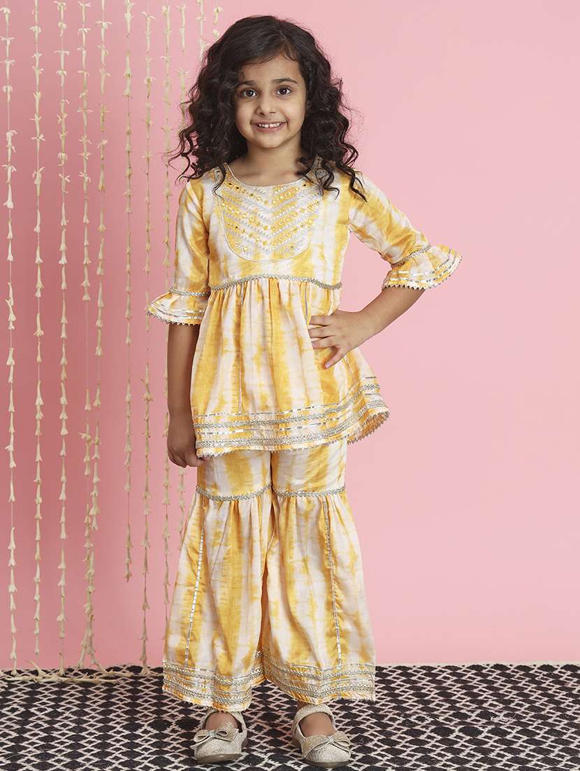 girl tie & dye kurta sharara set