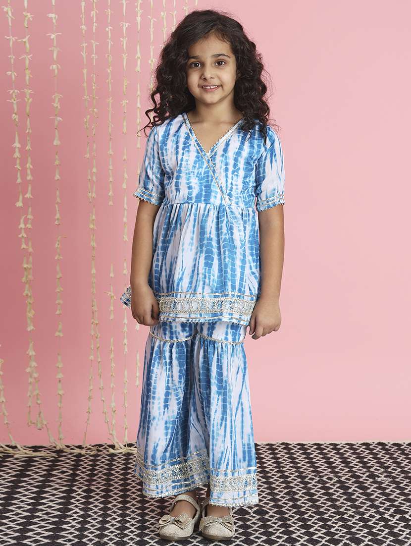girl tie & dye kurta sharara set