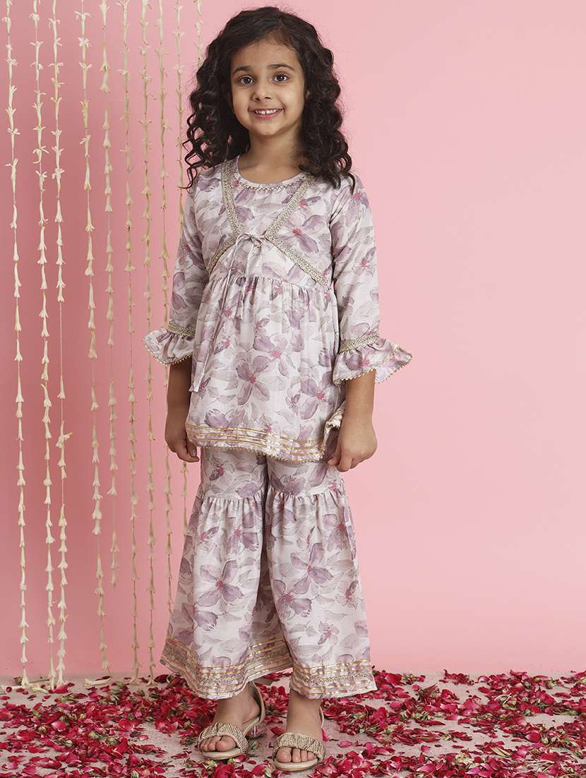 girl floral print kurta sharara set