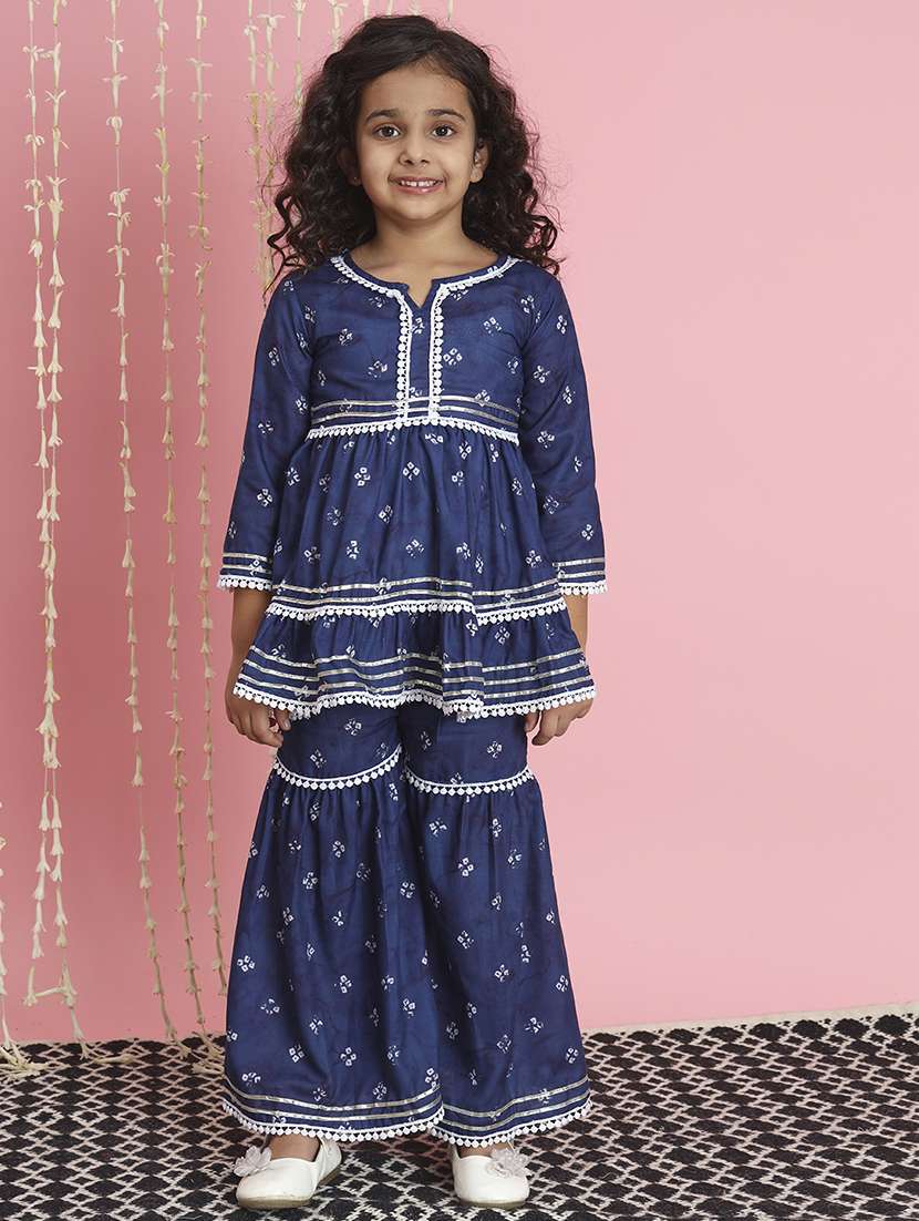 girl bandhani print kurta sharara set
