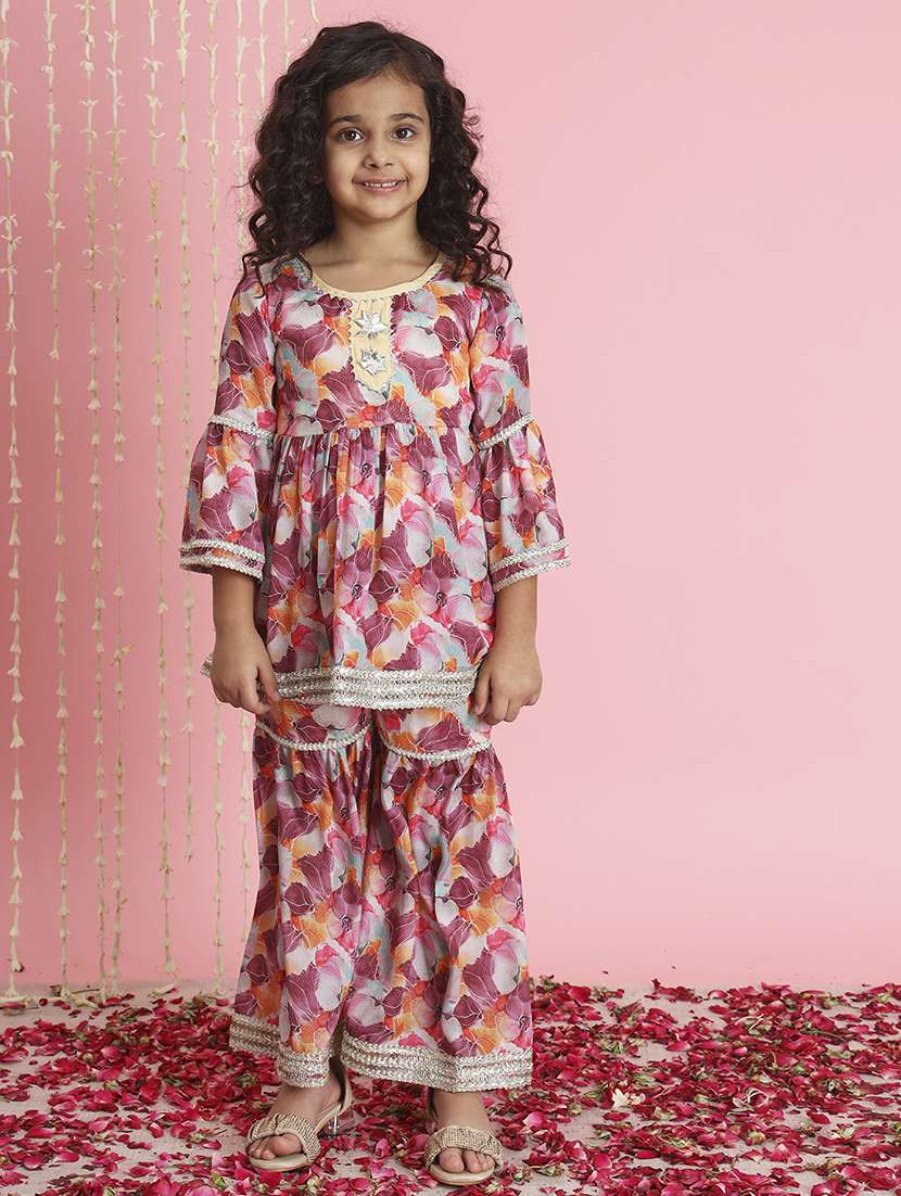 girl floral print kurta sharara set