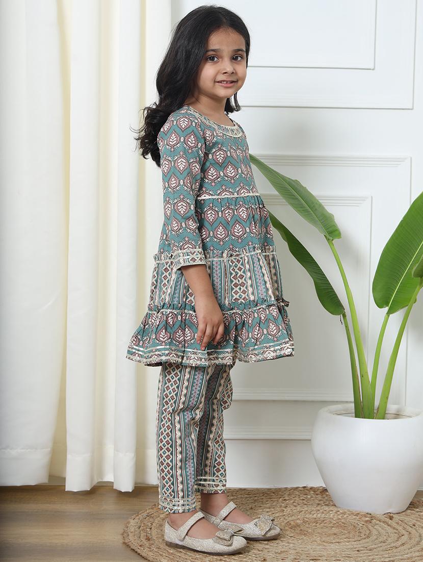 girl block print kurta pant set - 20271965 - Standard Image - 1