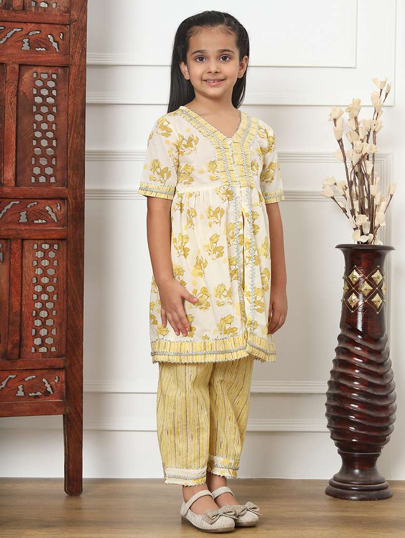 girl floral print cotton kurta palazzo set