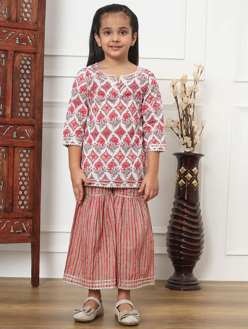 girl floral print cotton kurta palazzo set