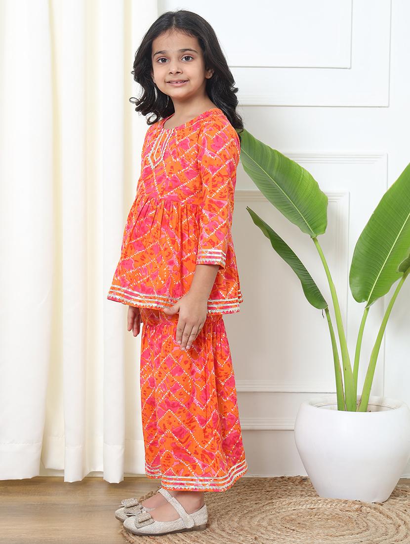 girl bandhani print cotton kurta sharara set - 20271972 -  Standard Image - 1