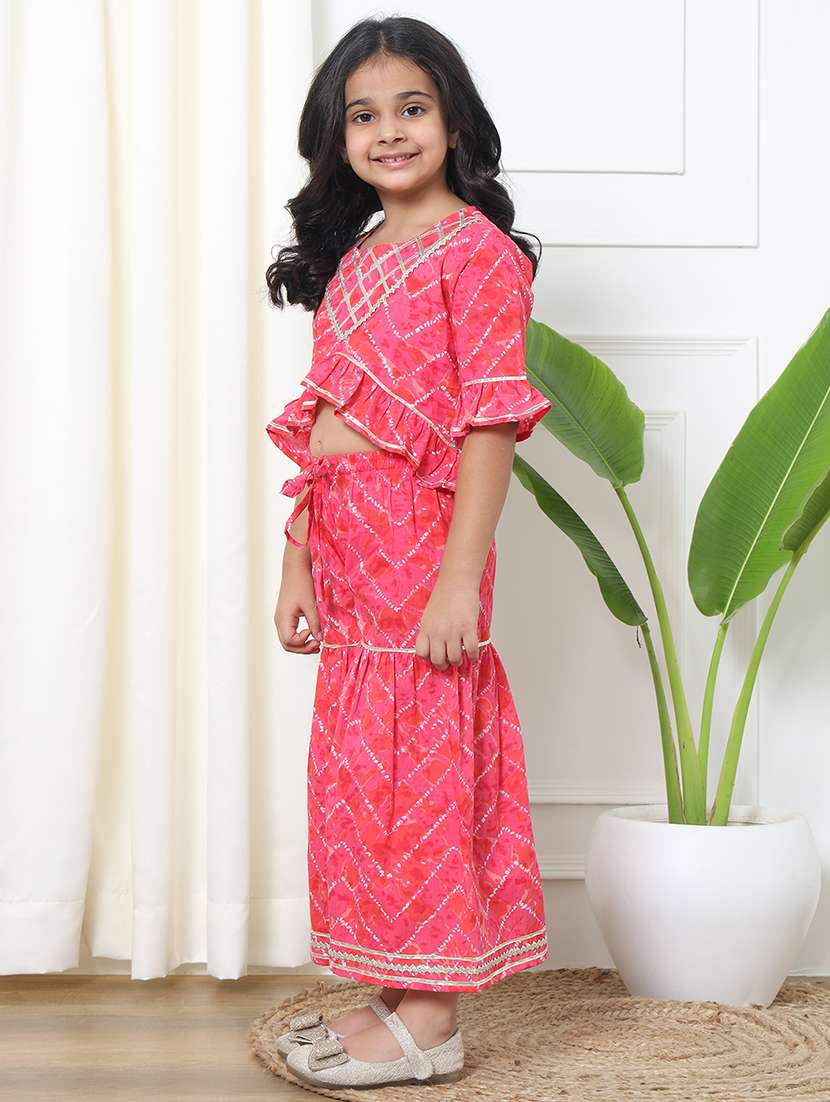 girl bandhani print cotton top sharara set - 20271973 -  Standard Image - 1