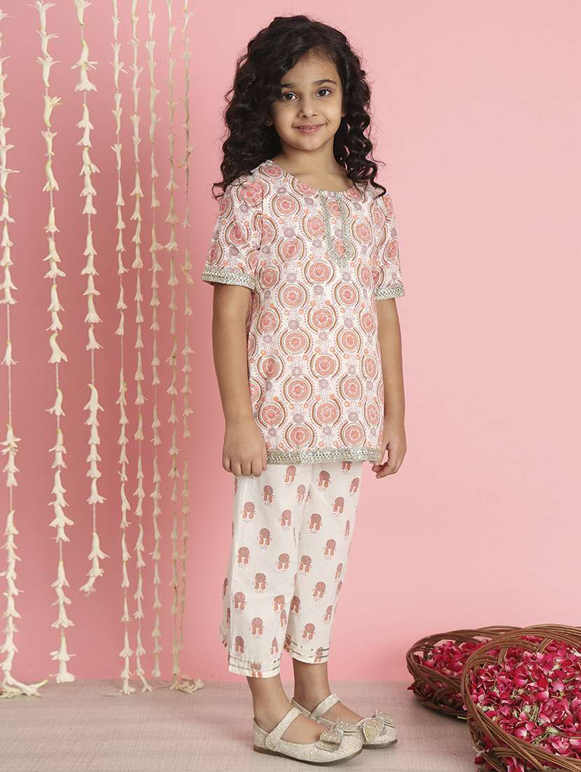 girl block print cotton kurta palazo set - 20271978 -  Standard Image - 1
