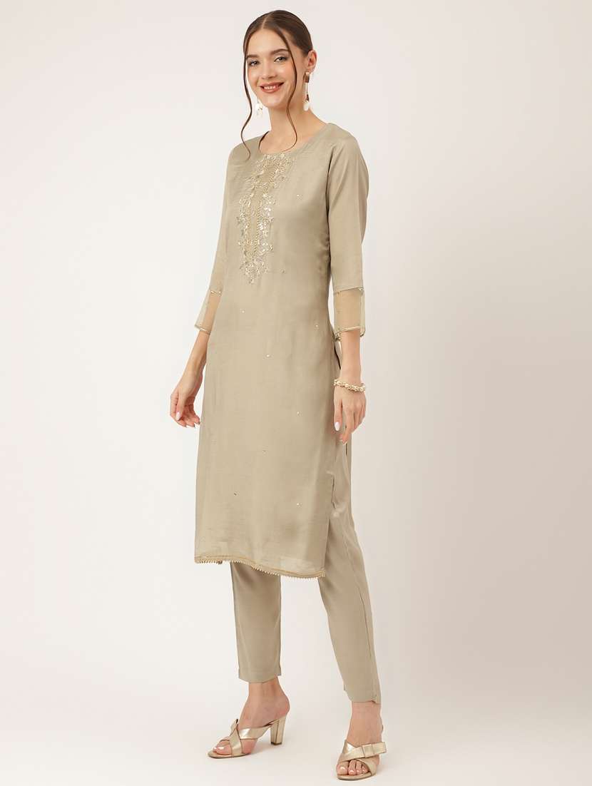 beige colored kurta pant set - 20271983 -  Standard Image - 1