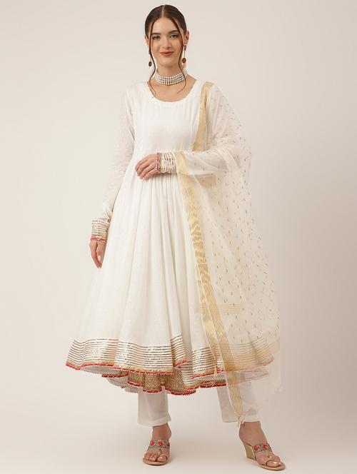 off white colored kurta pant set - 20271996 - Standard Image - 0