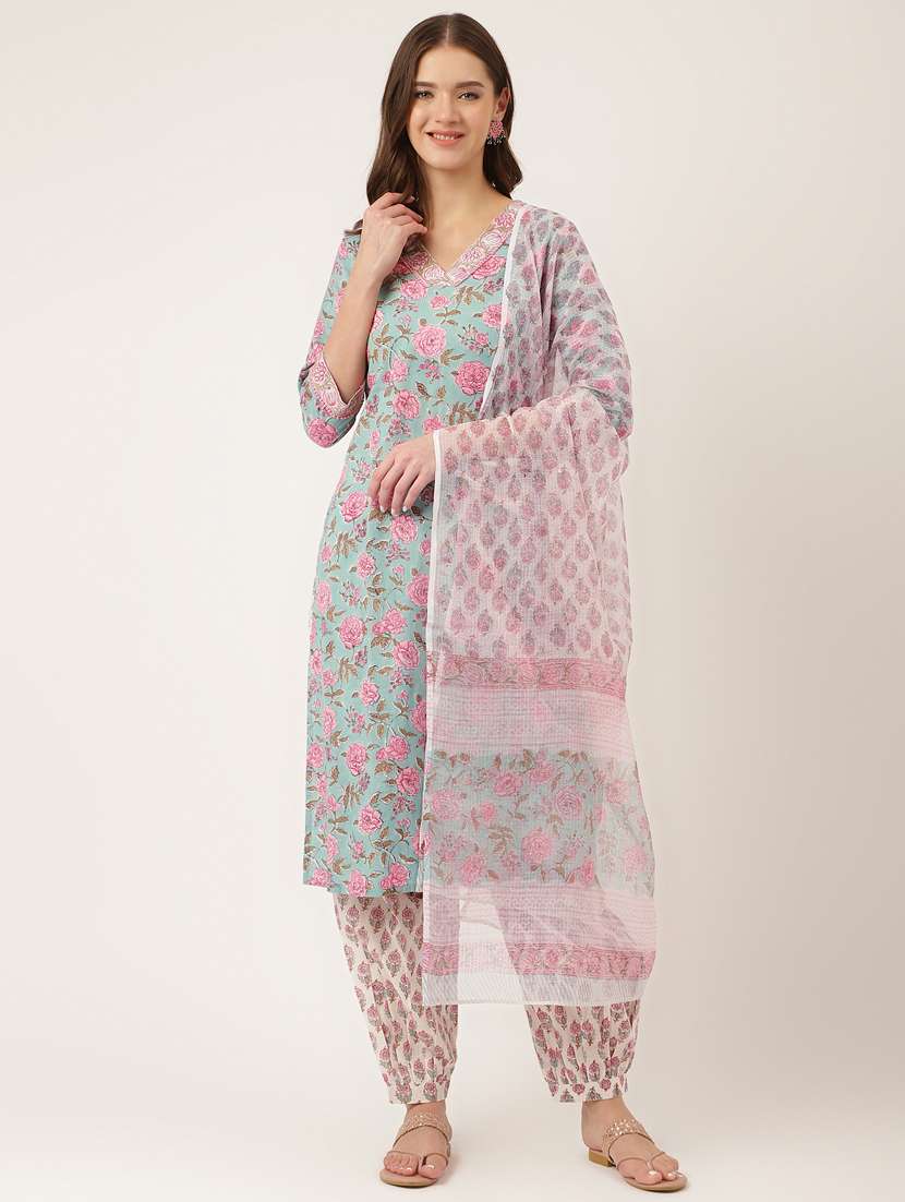 sea green colored kurta salwar set