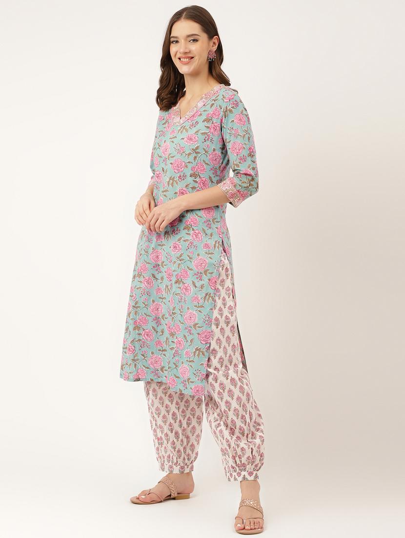 sea green colored kurta salwar set - 20271999 -  Standard Image - 1