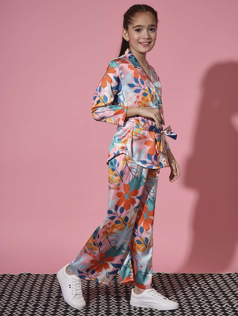 girls shirt style satin silk fabric co-ord set - 20272022 -  Standard Image - 1