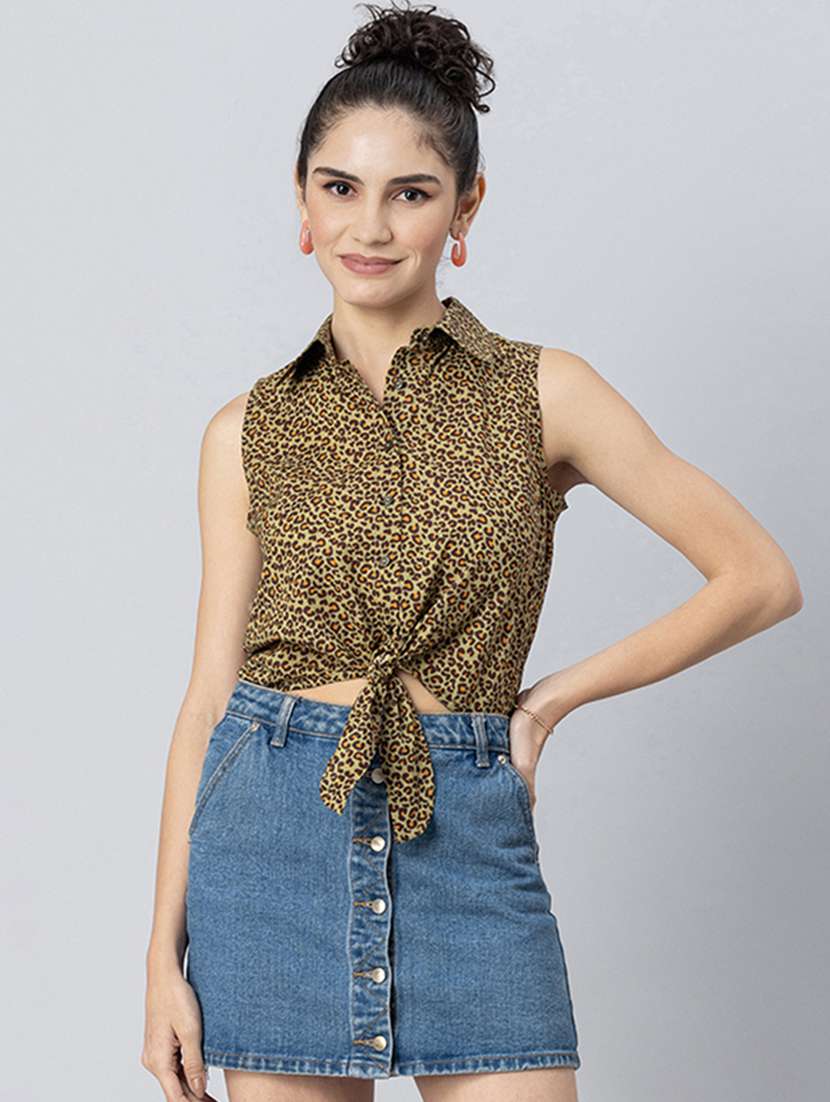 olive shirt collar regular top