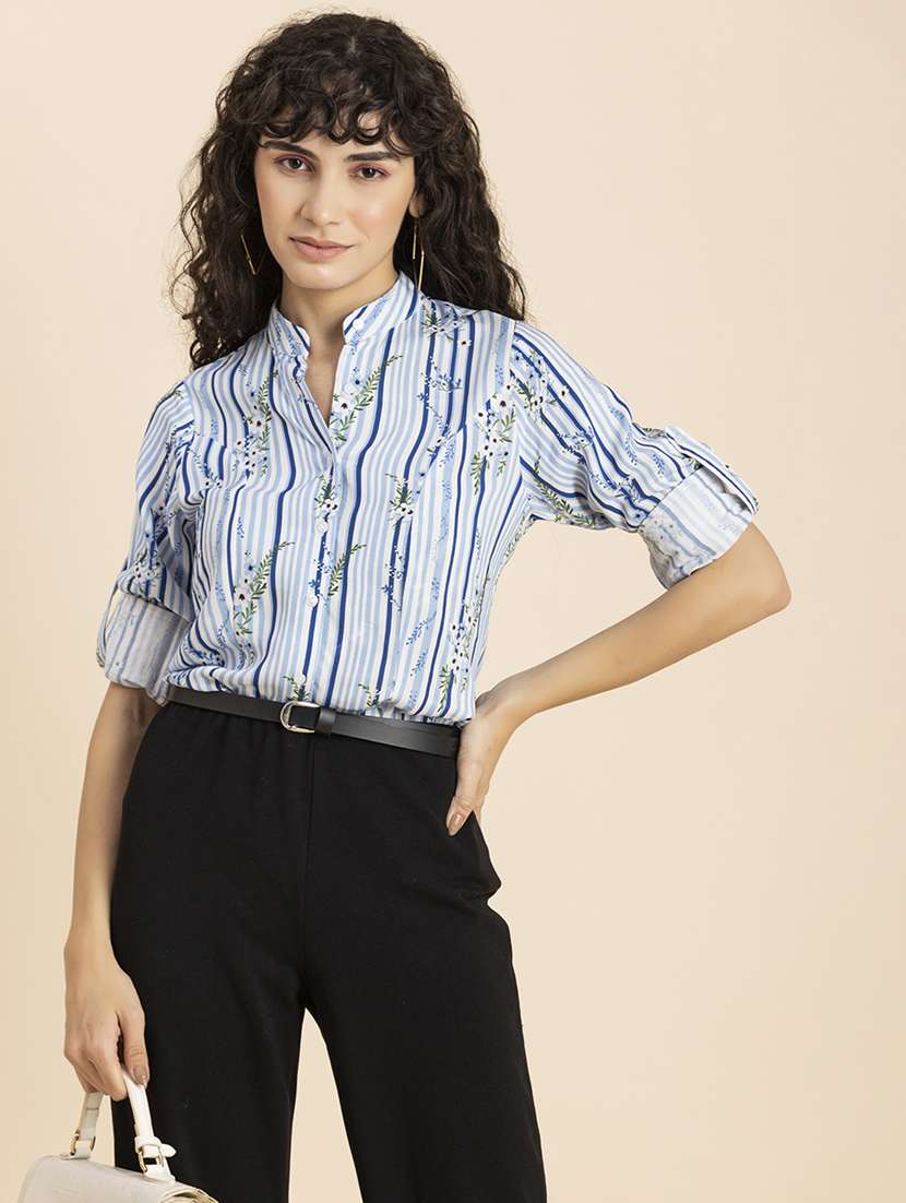 blue stripes printed regular shirt - 20272045 -  Standard Image - 1