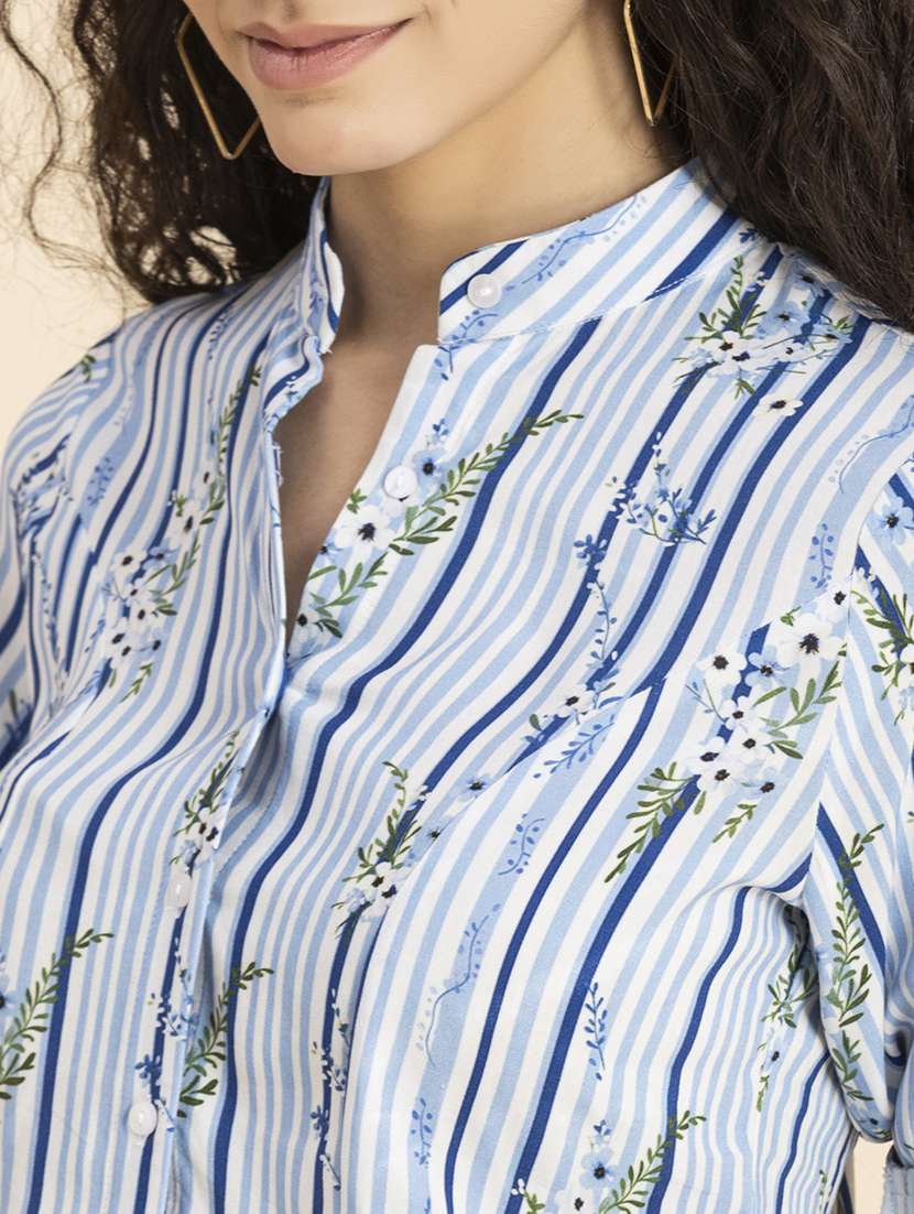 blue stripes printed regular shirt - 20272045 -  Standard Image - 4