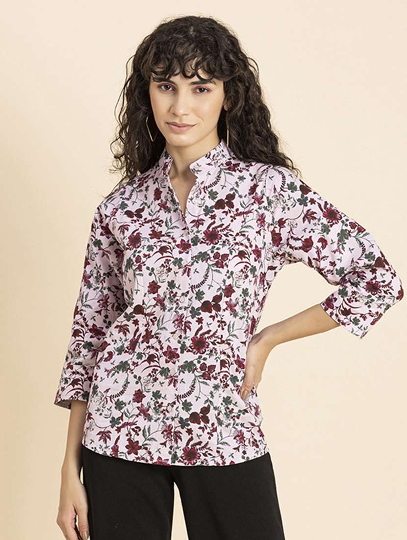 white florals printed regular shirt