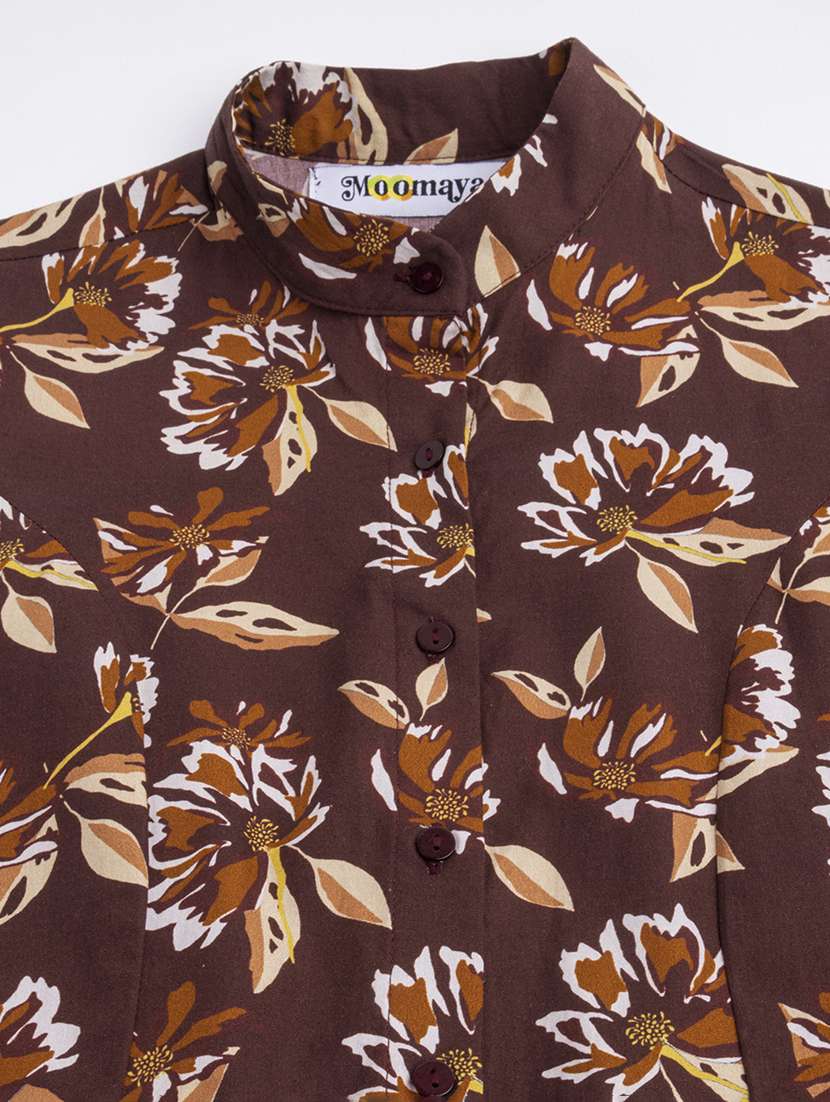 brown florals printed regular shirt - 20272048 -  Standard Image - 4