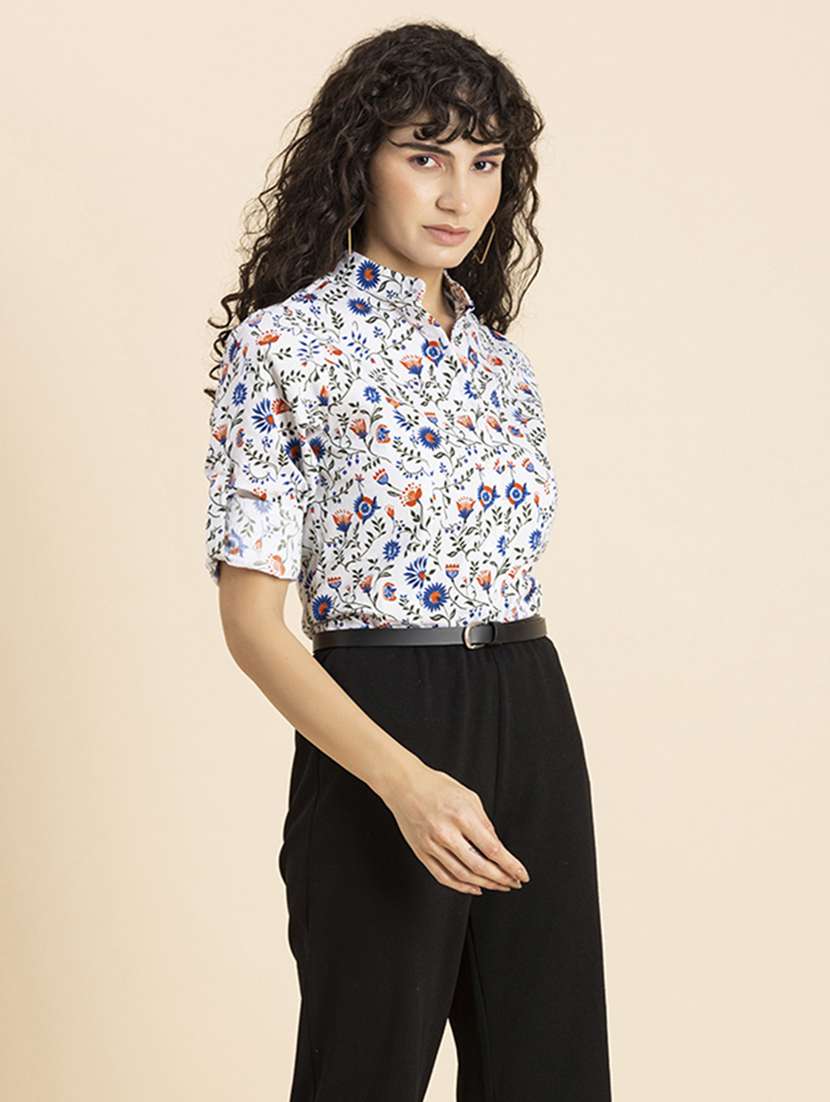 white florals printed regular shirt - 20272049 -  Standard Image - 1