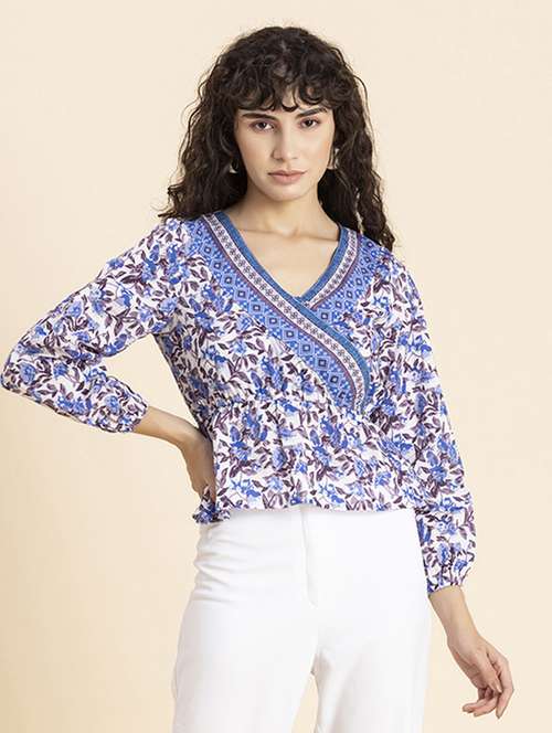 women's blouson v neck top - 20272064 -  Standard Image - 0