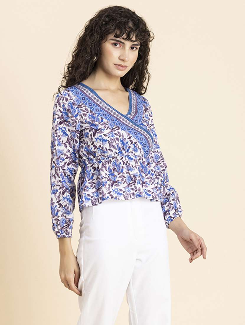 women's blouson v neck top - 20272064 -  Standard Image - 1