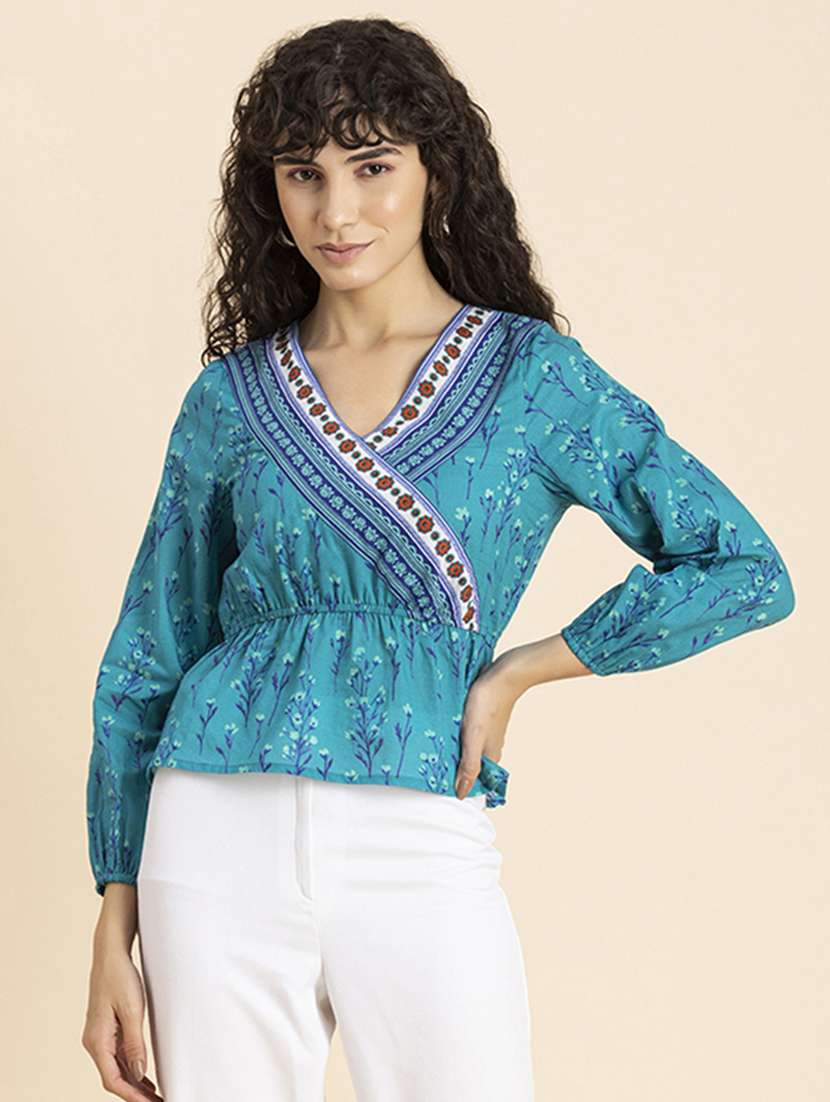 women's peplum overlap neck top