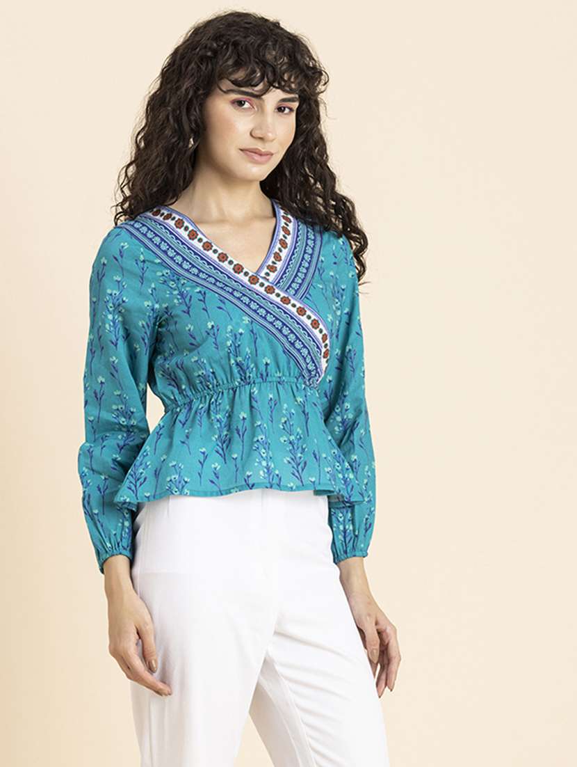 women's peplum overlap neck top - 20272065 -  Standard Image - 1