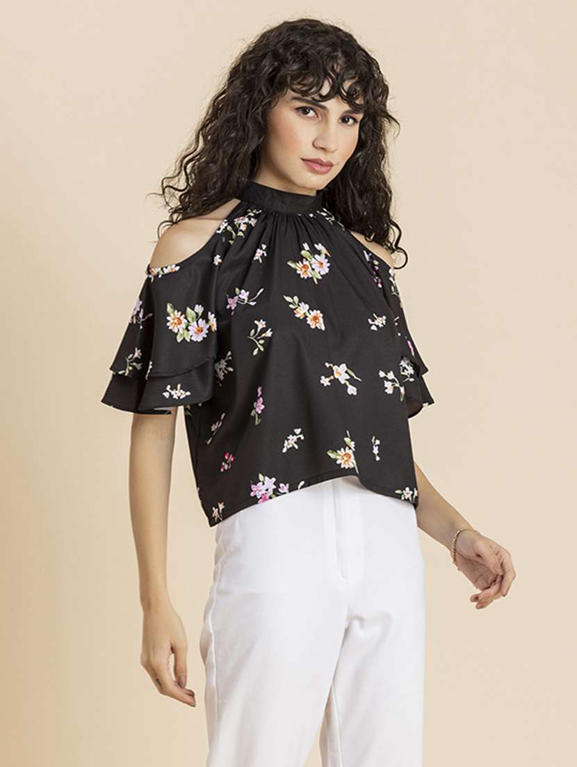 women's crop mandarin neck top - 20272078 -  Standard Image - 1