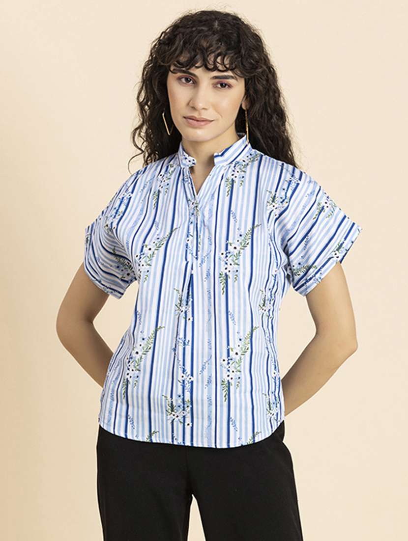 women's straight mandarin neck top