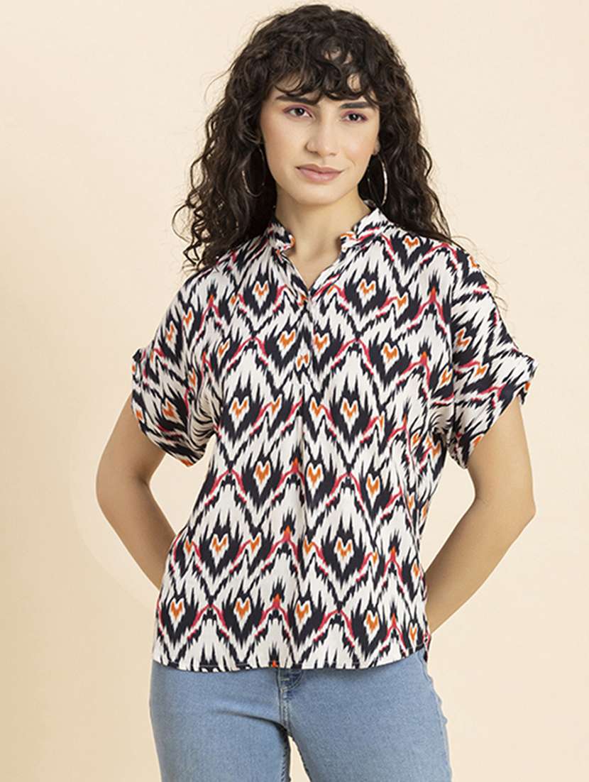 women's straight mandarin neck top