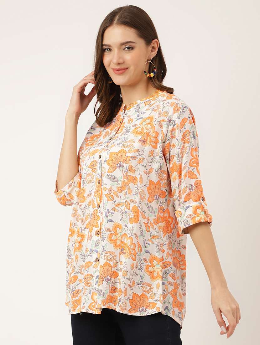 women's a line mandarin neck top - 20272185 - Standard Image - 1