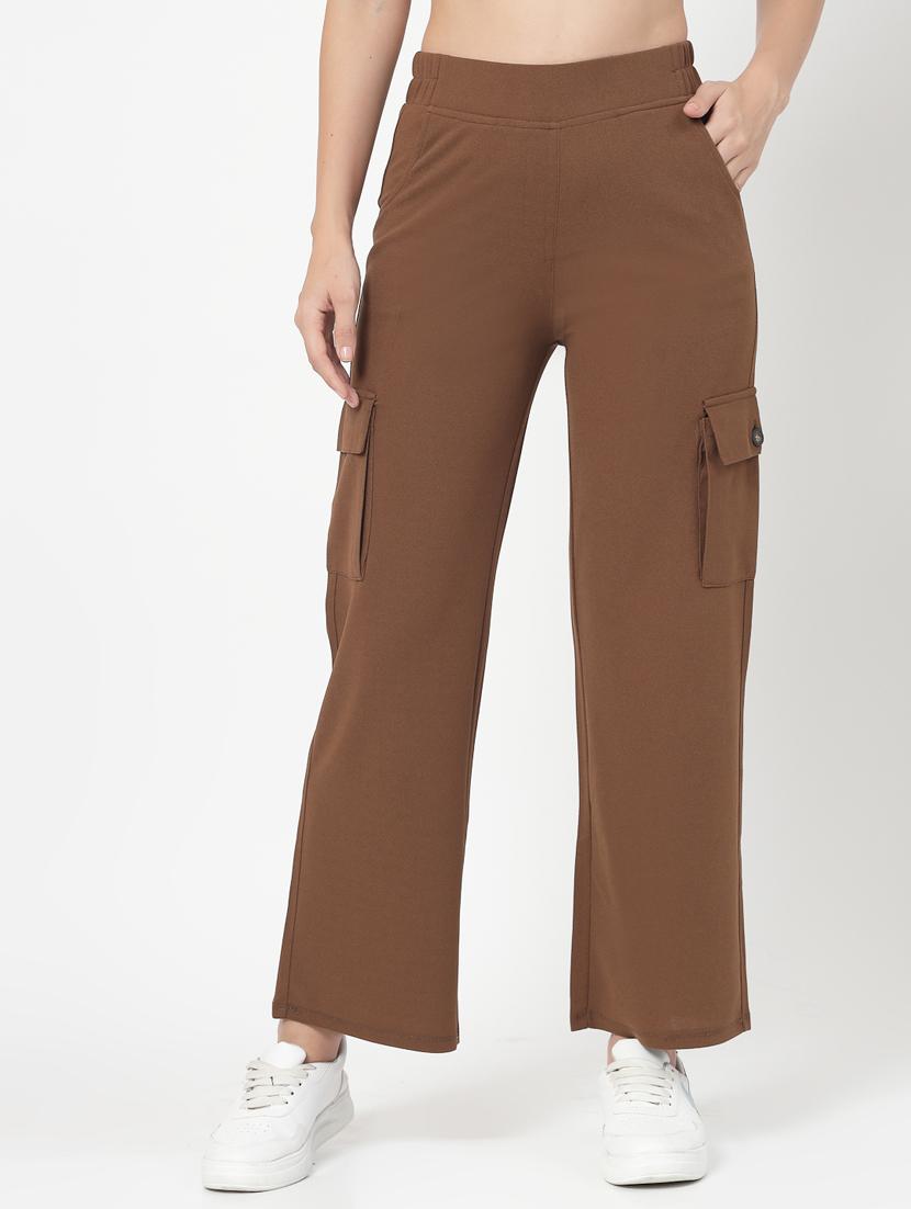 brown solid high rise cargos trouser