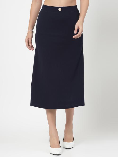 navy blue solid a-line midi skirt - 20273157 - Standard Image - 0
