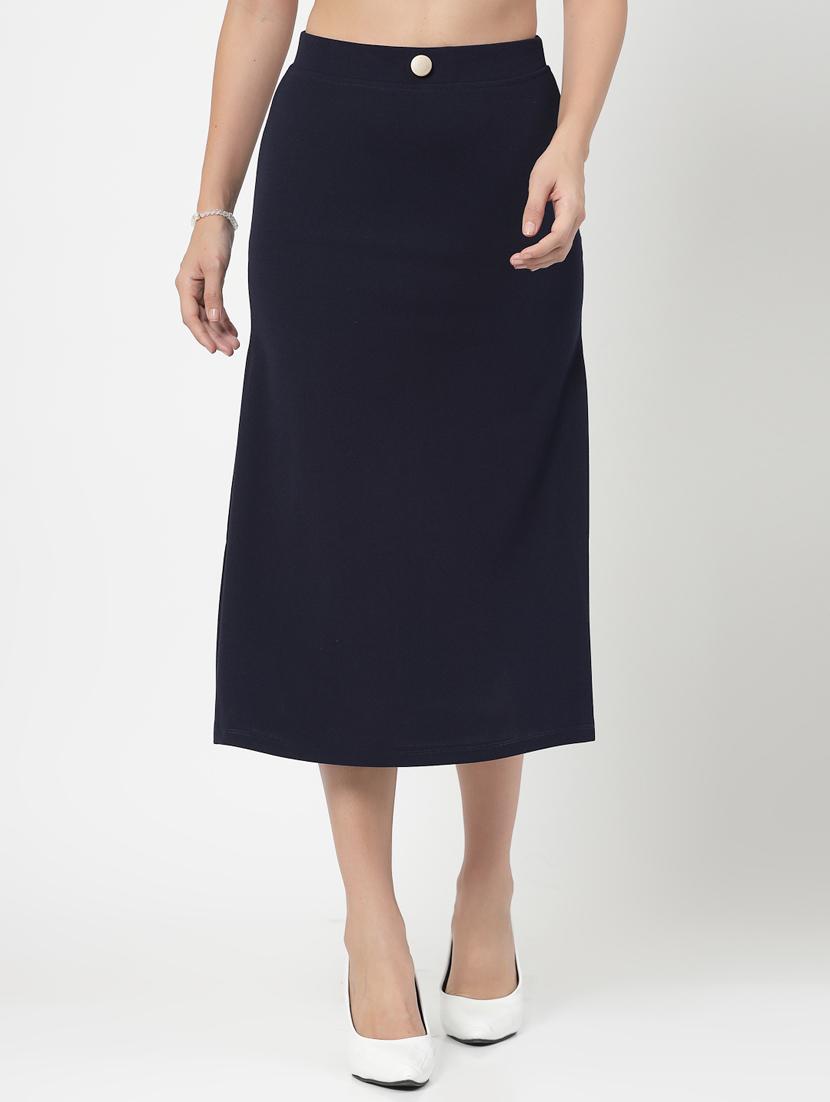 navy blue solid a-line midi skirt - 20273157 - Zoom Image - 0