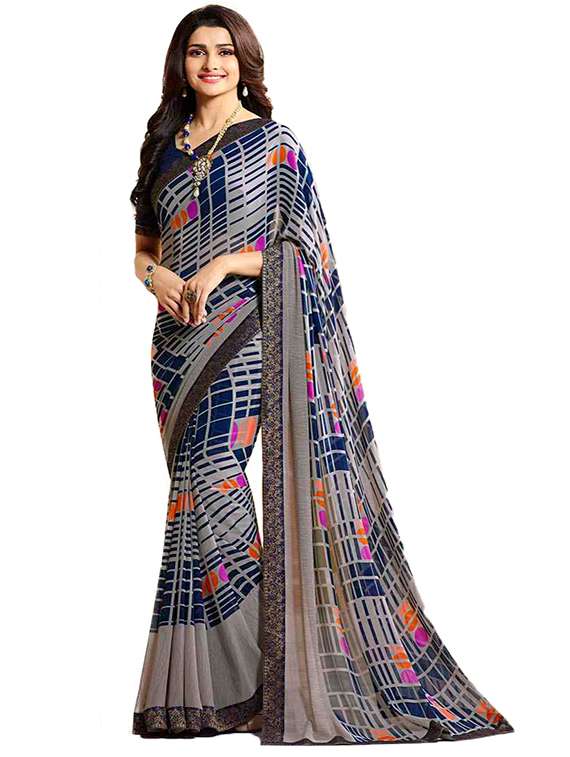 women's geometric multi colored saree with blouse