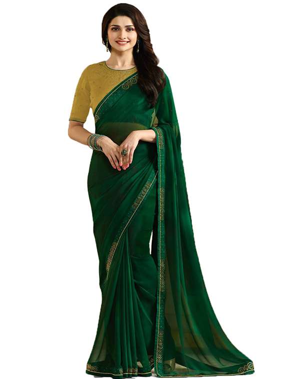 women's bordered royal blue colored saree with blouse