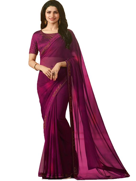 women's bordered purple colored saree with blouse - 20273337 - Zoom Image - 0
