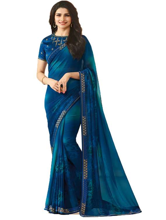 women's floral sea green colored saree with blouse