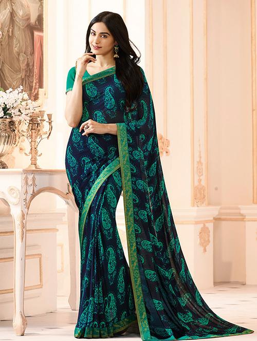 women's paisley navy blue colored saree with blouse - 20273343 -  Standard Image - 0