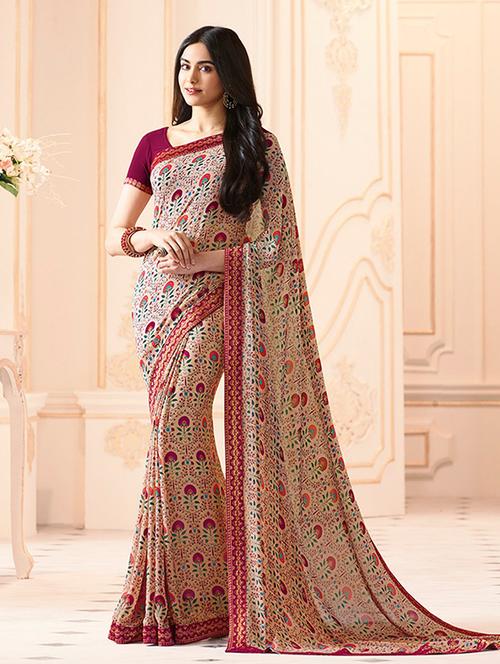women's floral multi colored saree with blouse - 20273345 - Standard Image - 0