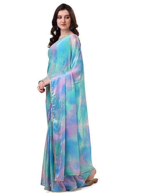 women's printed light blue colored saree with blouse - 20273386 -  Standard Image - 0