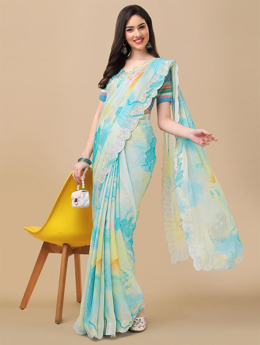 women's abstract light blue colored saree with blouse - 20273391 - Standard Image - 1