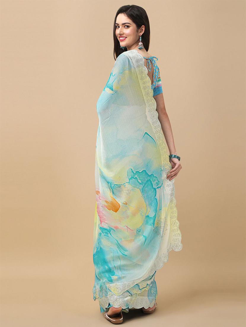 women's abstract light blue colored saree with blouse - 20273391 - Standard Image - 4