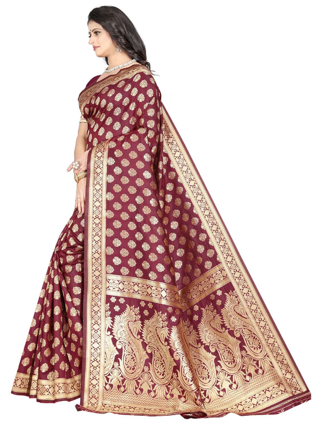 women's self design maroon colored saree with blouse - 20273435 -  Standard Image - 1