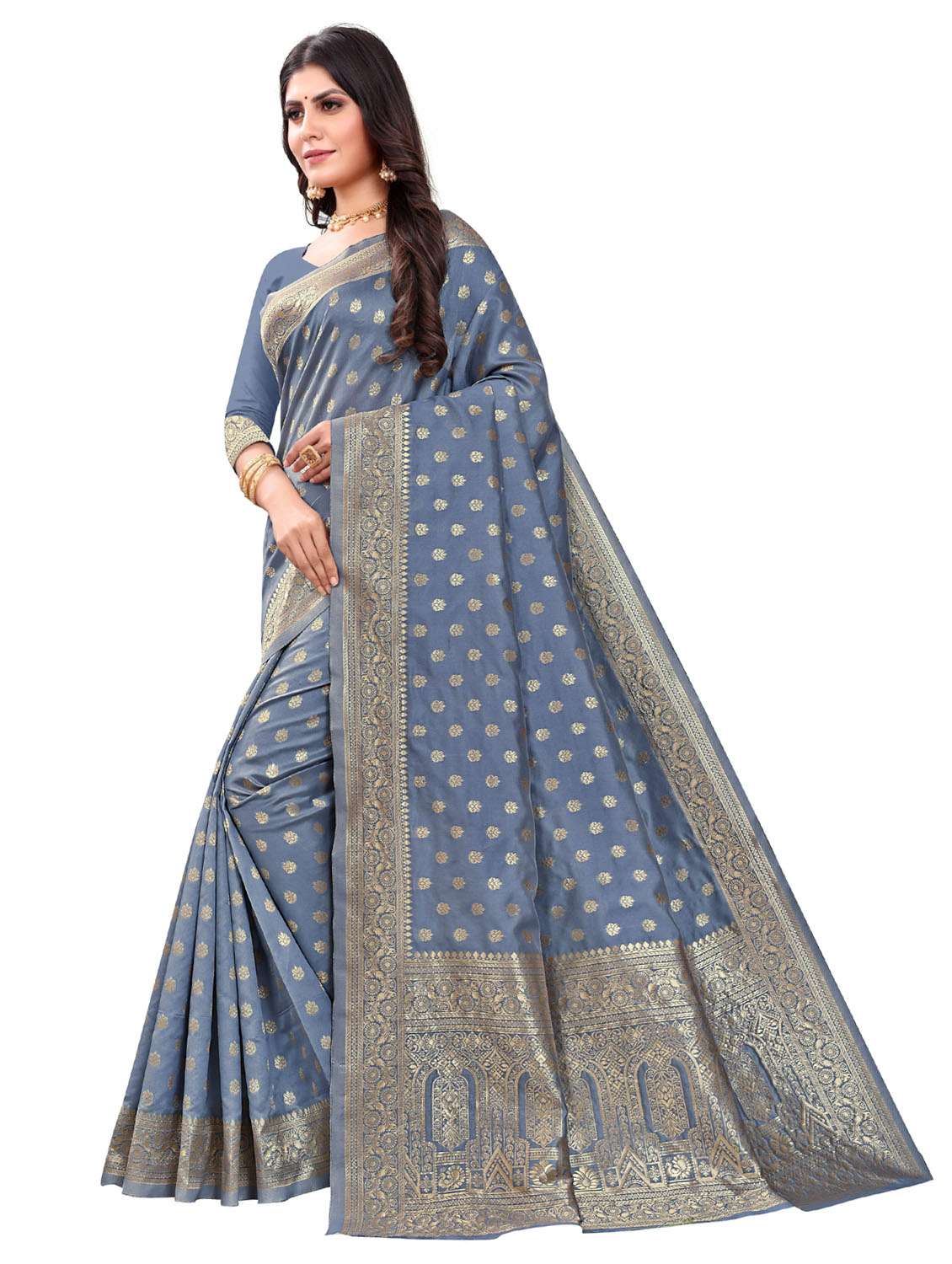 women's self design grey colored saree with blouse - 20273491 -  Standard Image - 1