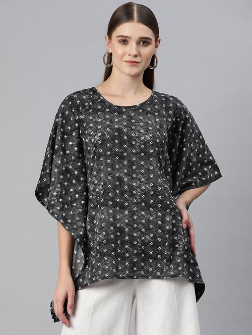 black printed realxed fit kaftan top  - 20273737 -  Standard Image - 0