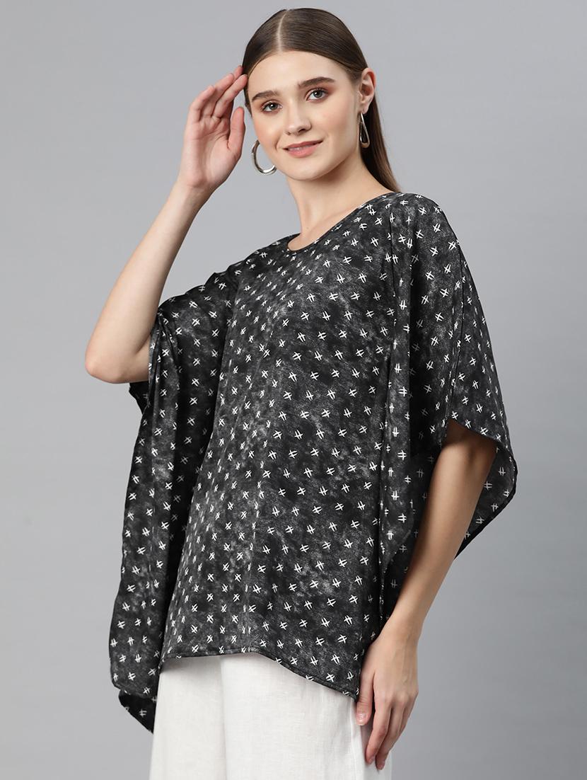 black printed realxed fit kaftan top  - 20273737 -  Standard Image - 1