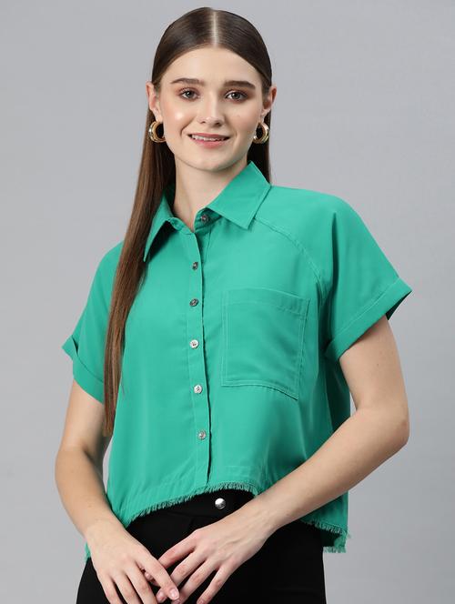green solid lapel neck high low top  - 20273742 -  Standard Image - 0