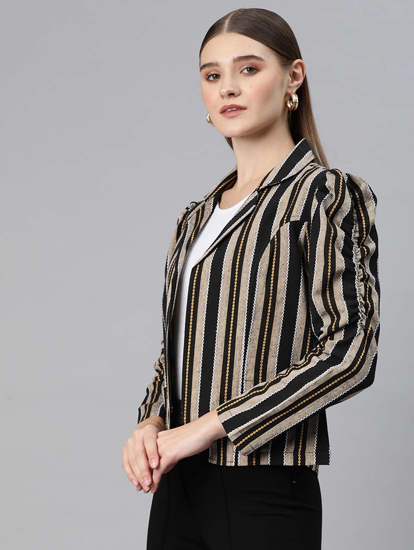 multi colored striped puff sleeves jacket - 20273765 -  Standard Image - 1