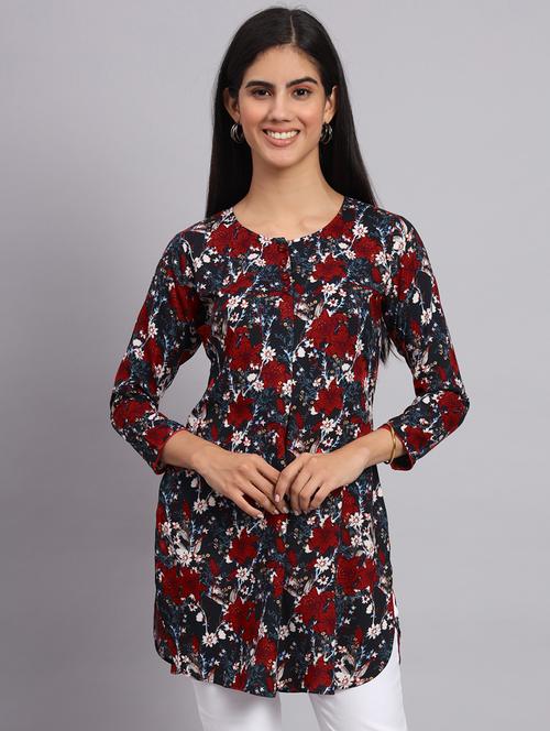 women black floral printed side slit kurti - 20273769 - Standard Image - 0